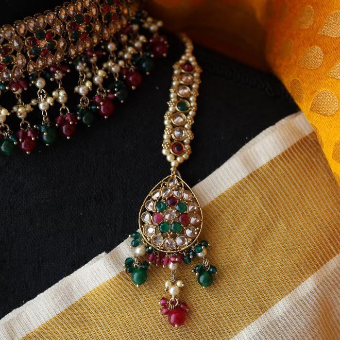 Trendy multi stone short necklace with earrings TM009