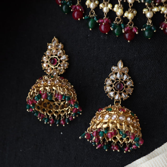 Trendy multi stone short necklace with earrings TM009