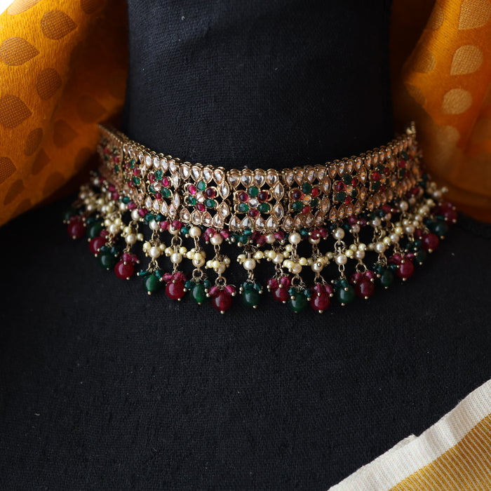 Trendy multi stone short necklace with earrings TM009