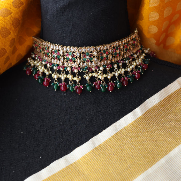 Trendy multi stone short necklace with earrings TM009