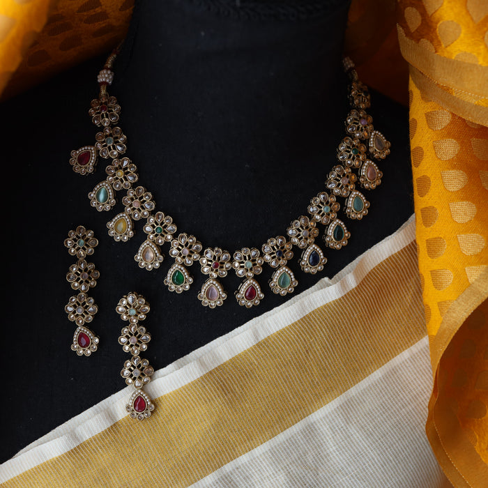 Trendy multi stone short necklace and earrings TM41