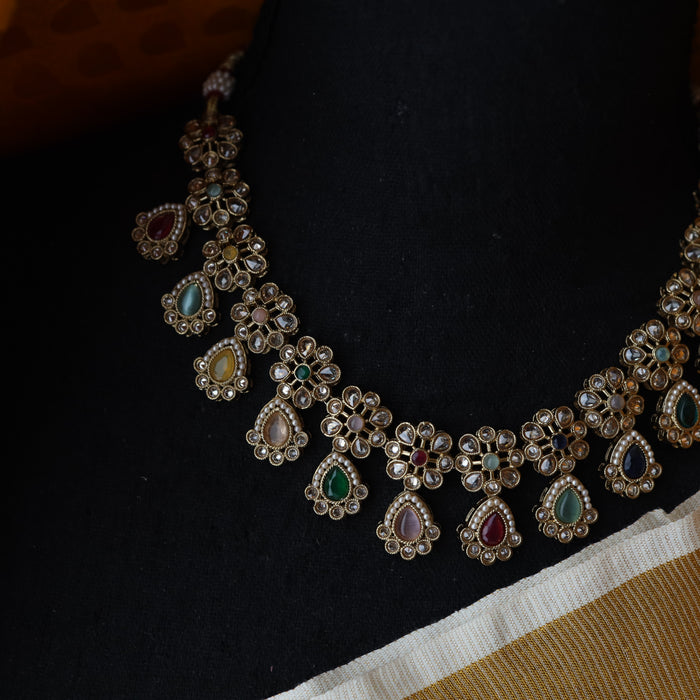 Trendy multi stone short necklace and earrings TM41