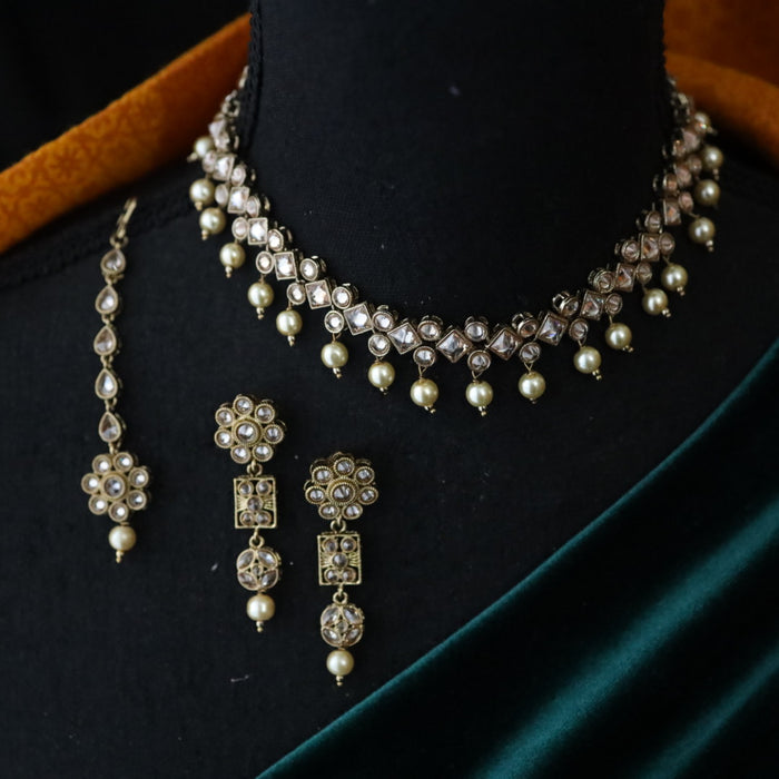 Trendy stone short necklace with earrings TW004