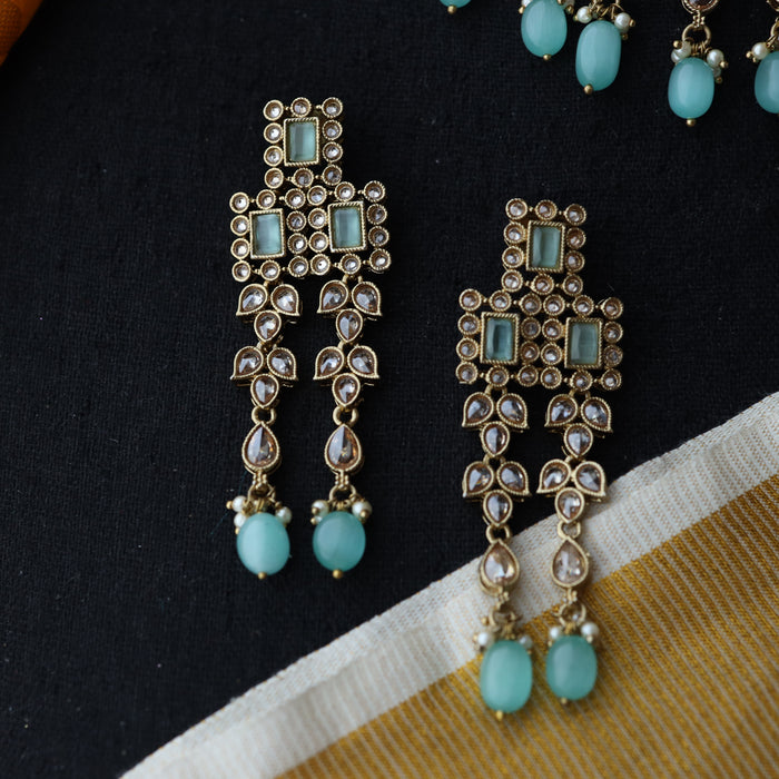 Trendy mint pearl choker necklace with earrings and tikka TM004