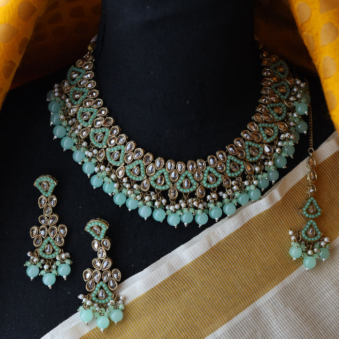 Trendy mint green choker necklace and earrings TM12