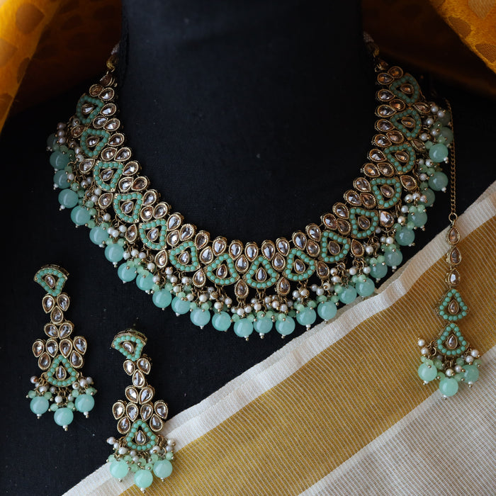 Trendy mint green choker necklace and earrings TM12