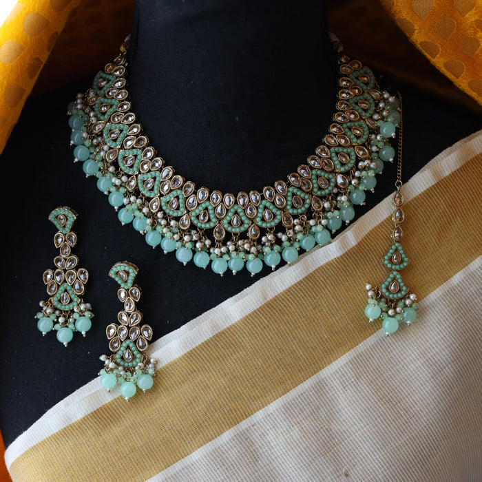 Trendy mint green choker necklace and earrings TM12