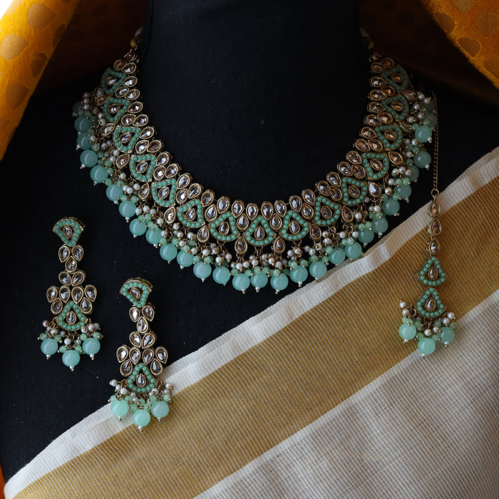 Trendy mint green choker necklace and earrings TM12