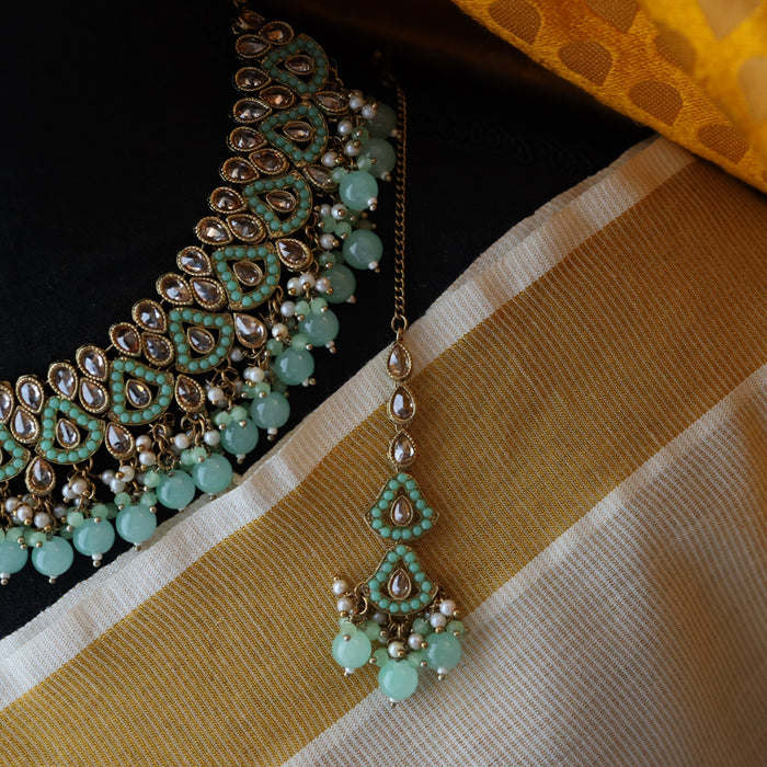 Trendy mint green choker necklace and earrings TM12