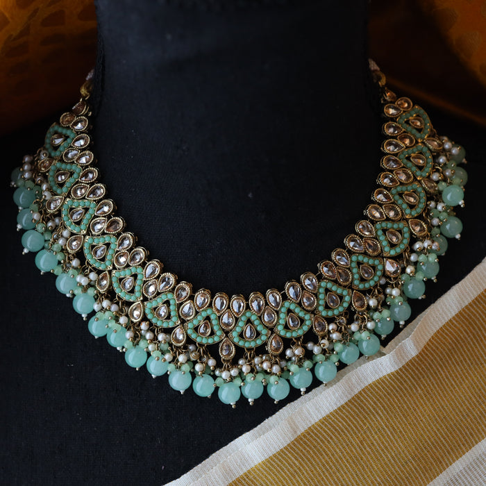 Trendy mint green choker necklace and earrings TM12