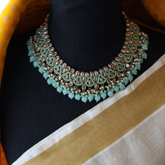 Trendy mint green choker necklace and earrings TM12
