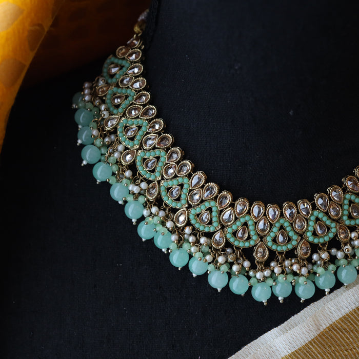 Trendy mint green choker necklace and earrings TM12