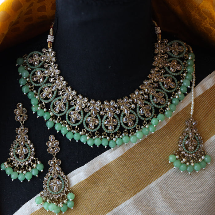 Trendy mint green choker necklace and earrings TM13