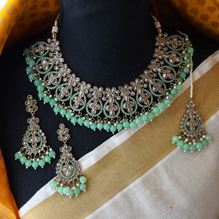 Trendy mint green choker necklace and earrings TM13