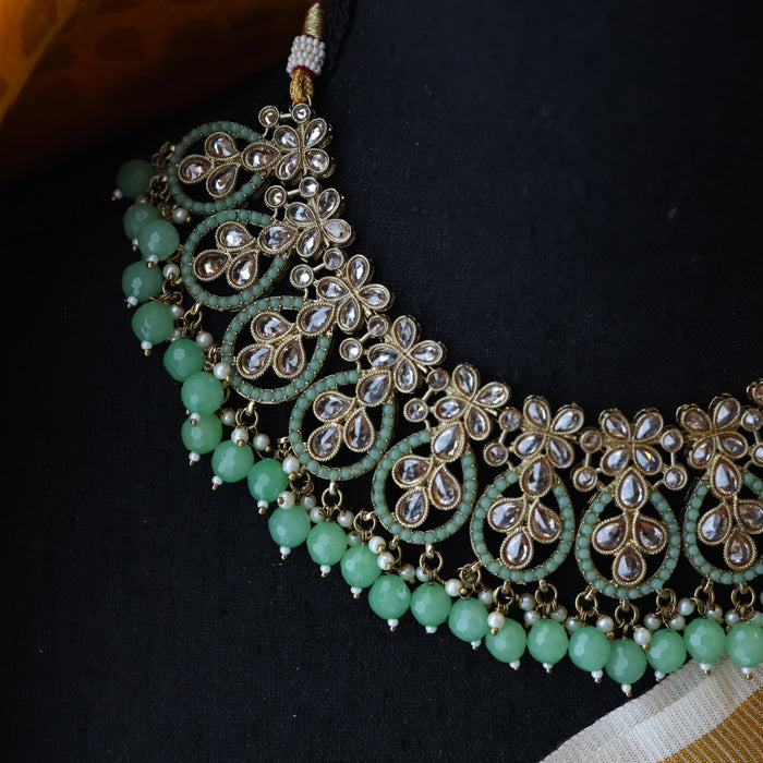 Trendy mint green choker necklace and earrings TM13
