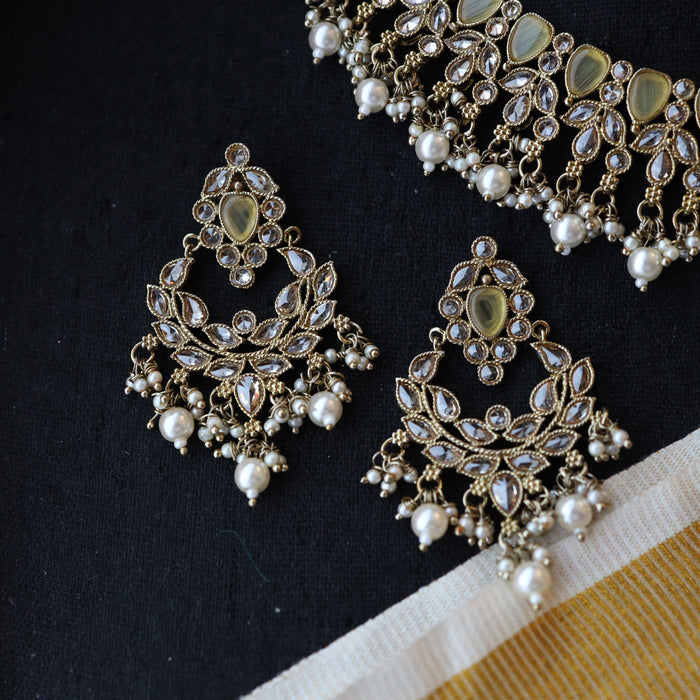 Trendy yellow stone short necklace and earrings TW42