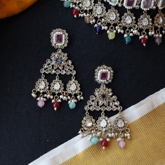 Trendy multi stone choker necklace with earrings and tikka TM45