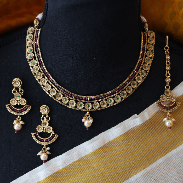 Trendy gold short necklace and earrings G204