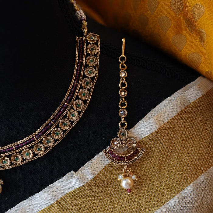 Trendy gold short necklace and earrings G204