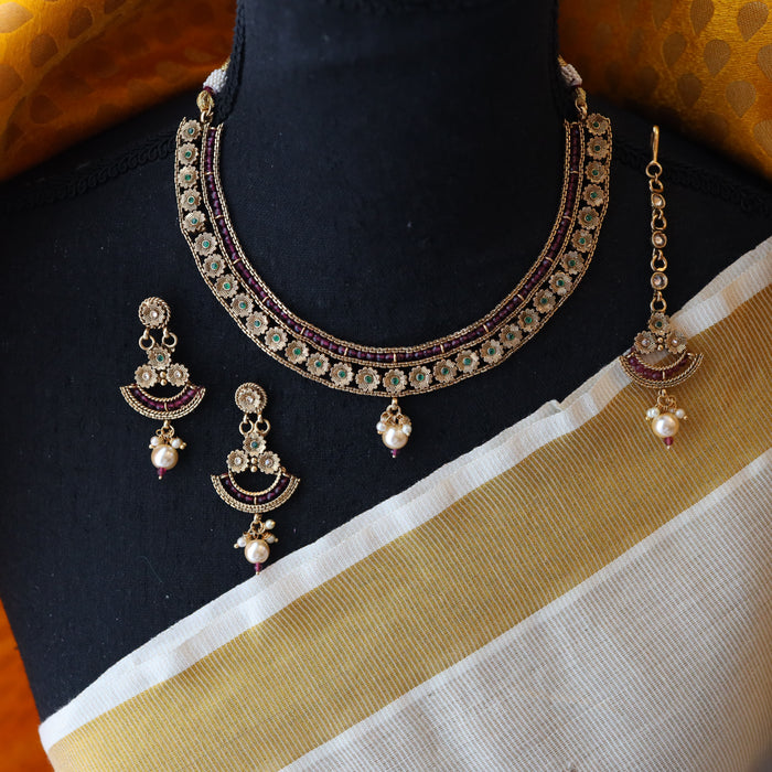 Trendy gold short necklace and earrings G204