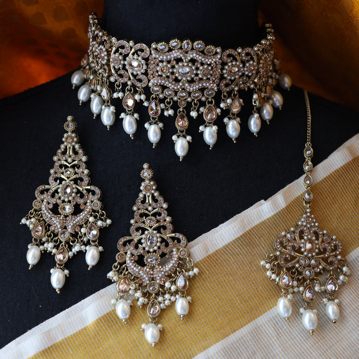 Trendy pearl choker necklace and earrings TW46