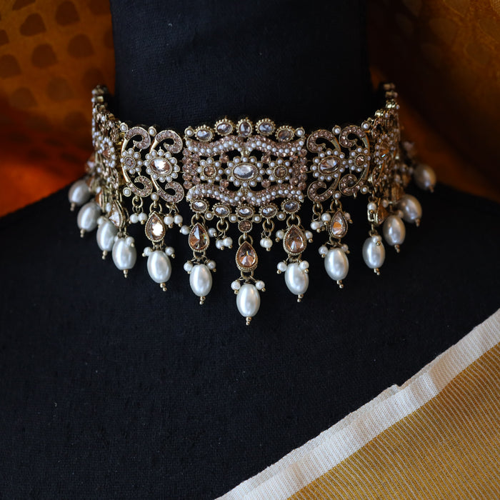 Trendy pearl choker necklace and earrings TW46