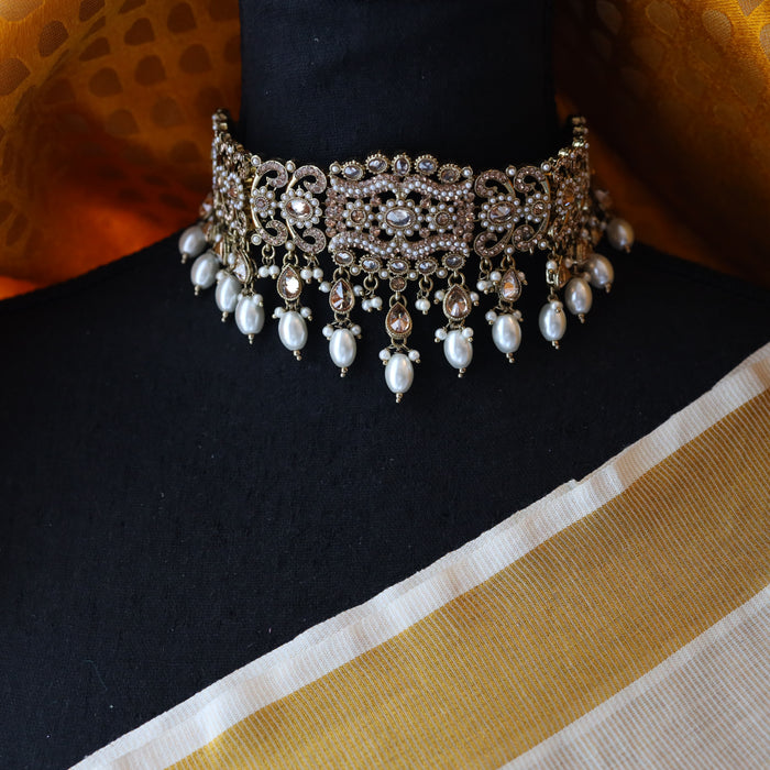 Trendy pearl choker necklace and earrings TW46
