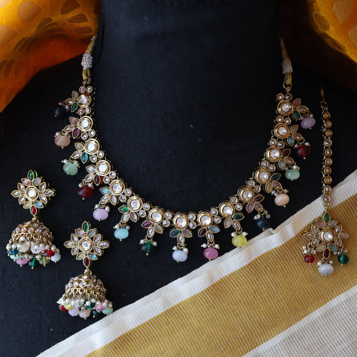 Trendy multi pearl short necklace and earrings TM47
