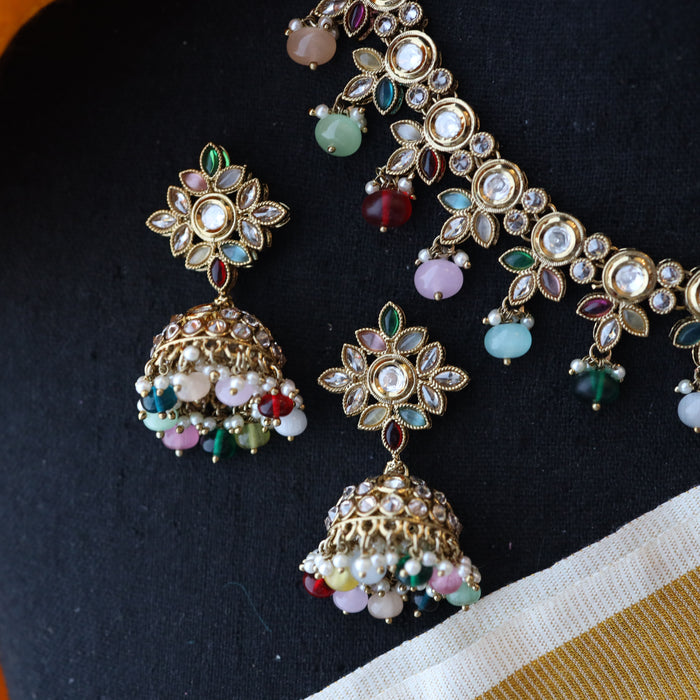 Trendy multi pearl short necklace and earrings TM47
