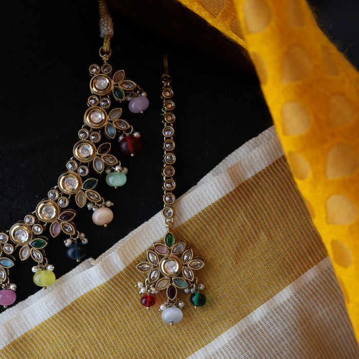 Trendy multi pearl short necklace and earrings TM47