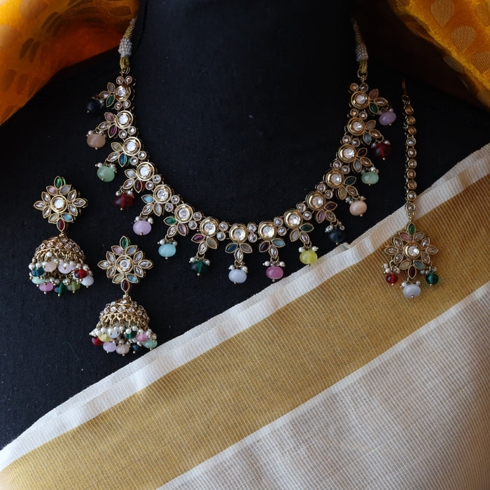 Trendy multi pearl short necklace and earrings TM47