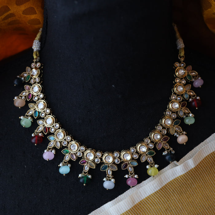 Trendy multi pearl short necklace and earrings TM47