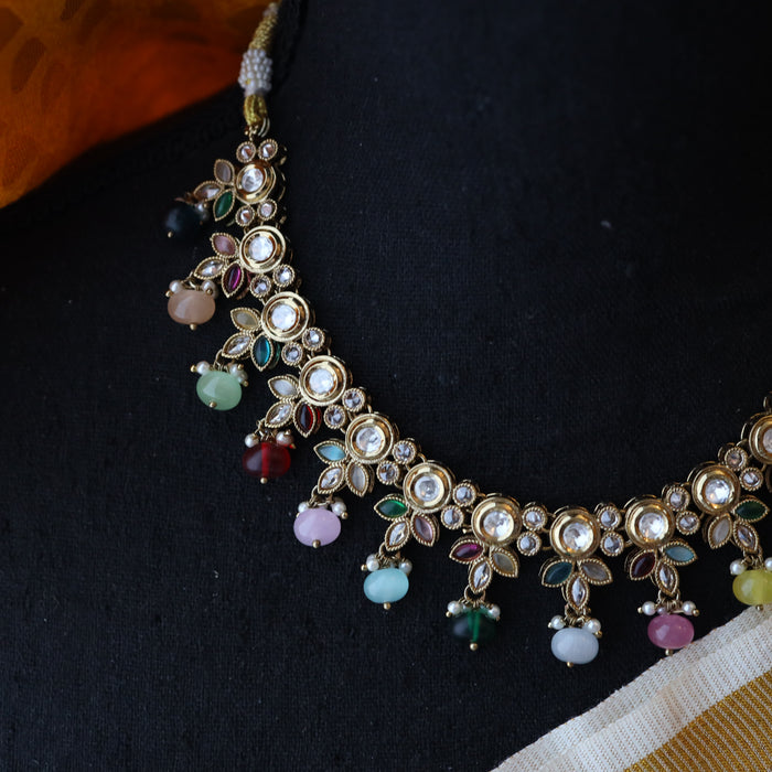 Trendy multi pearl short necklace and earrings TM47
