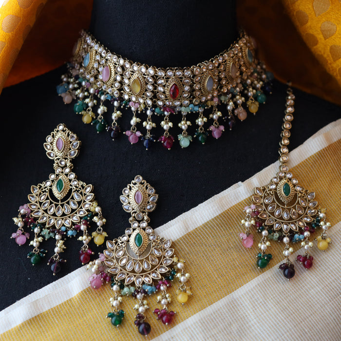 Trendy multi stone choker necklace and earrings TM48