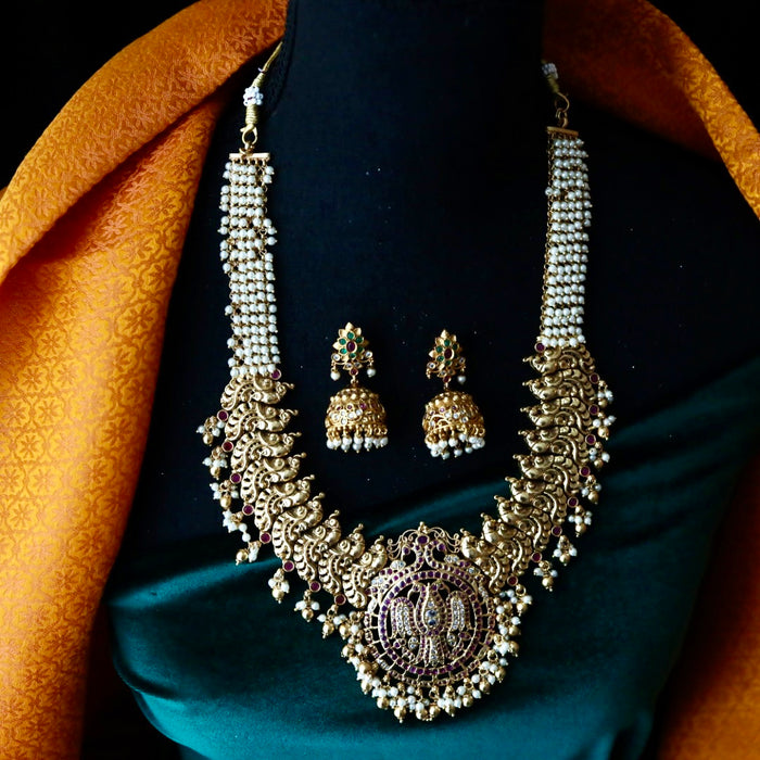 Antique pearl long necklace with earrings LL01023