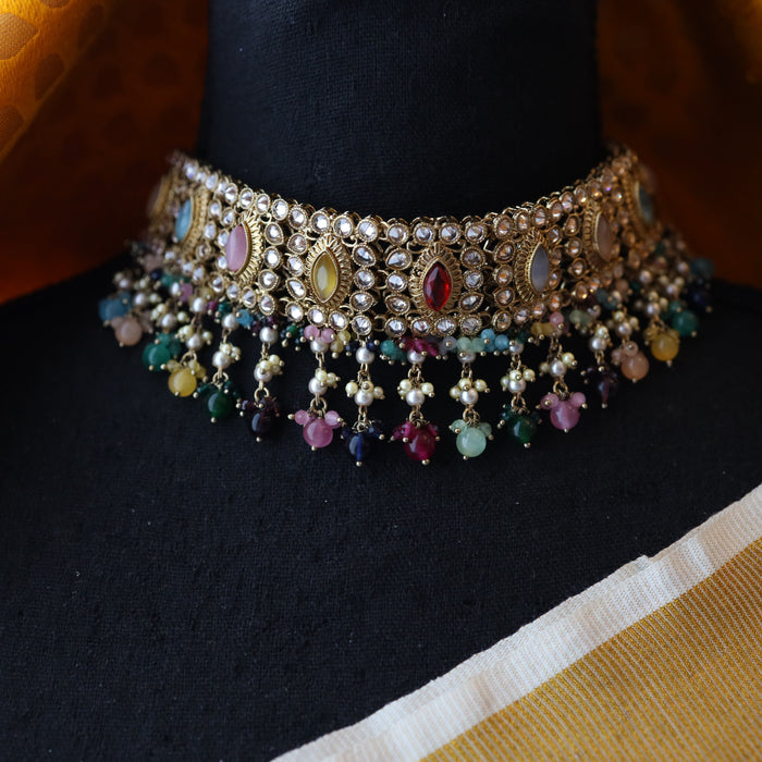 Trendy multi stone choker necklace and earrings TM48