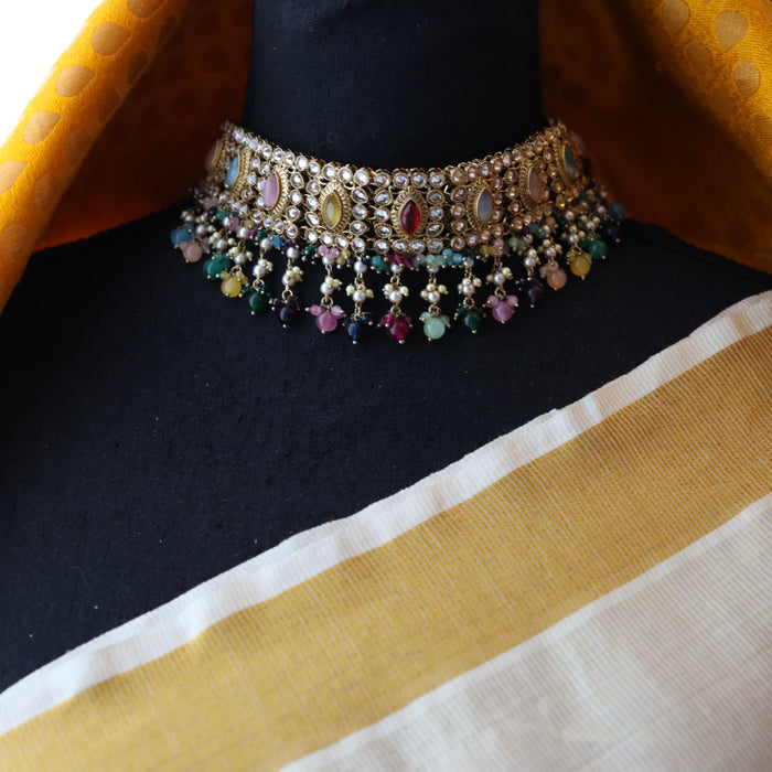 Trendy multi stone choker necklace and earrings TM48