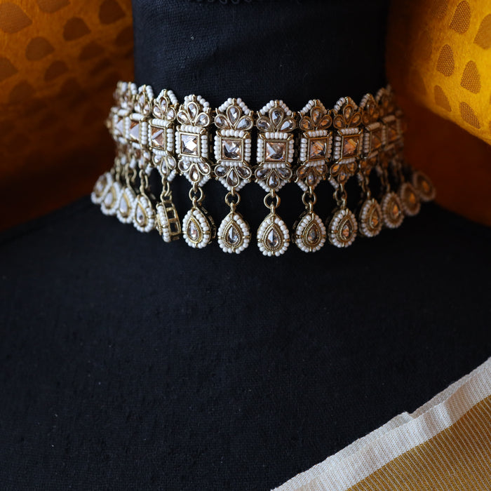 Trendy pearl choker necklace and earrings TW51