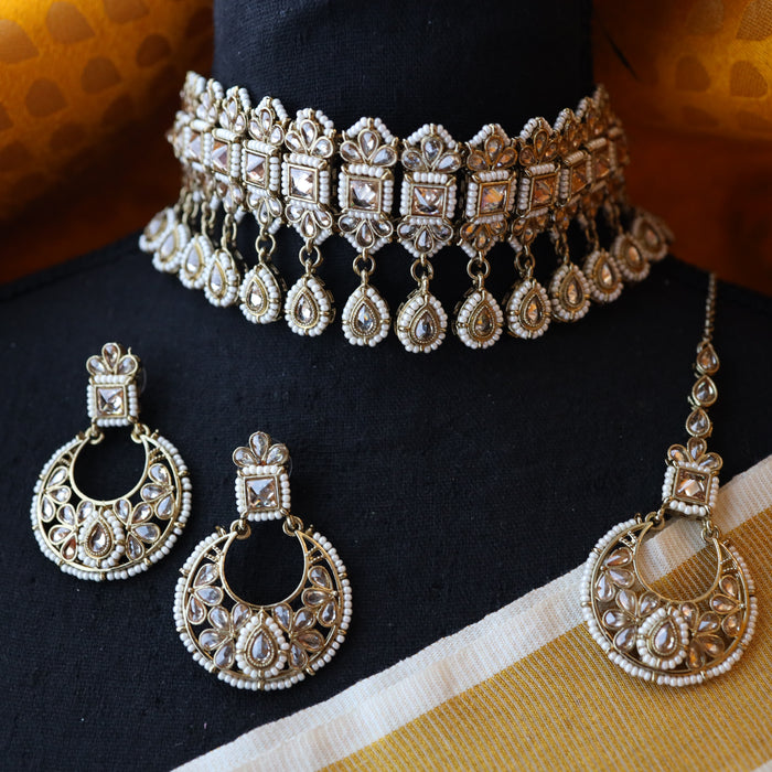 Trendy pearl choker necklace and earrings TW51