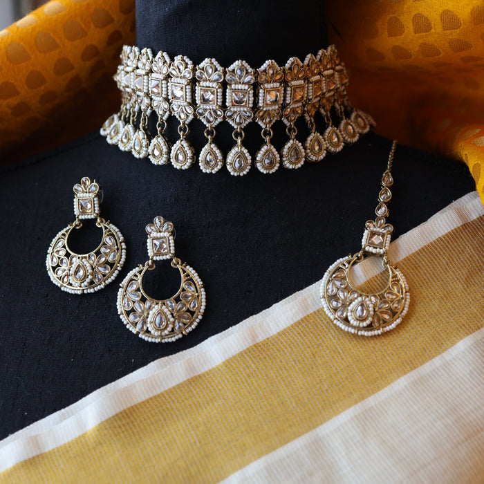 Trendy pearl choker necklace and earrings TW51