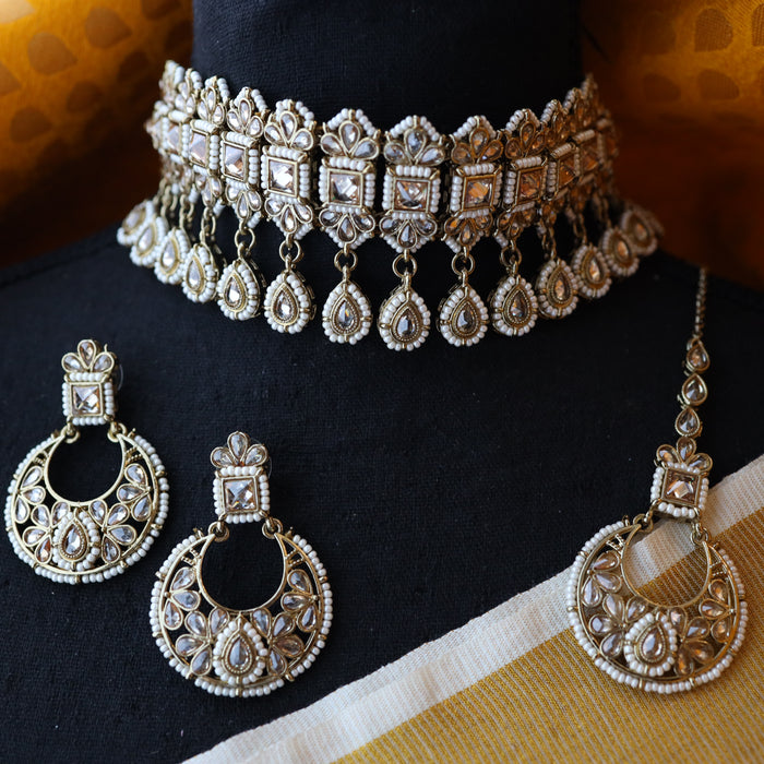Trendy pearl choker necklace and earrings TW51