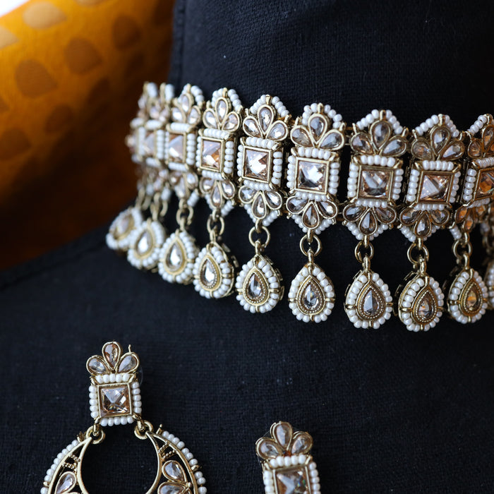 Trendy pearl choker necklace and earrings TW51
