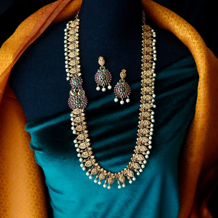 Antique pearl long necklace with earrings LL03005