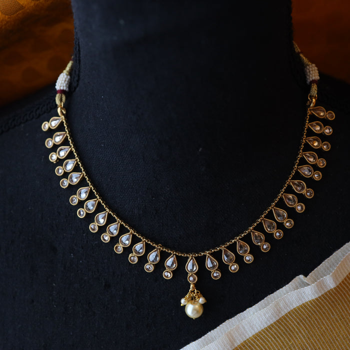 Trendy gold stone short necklace and earrings G207