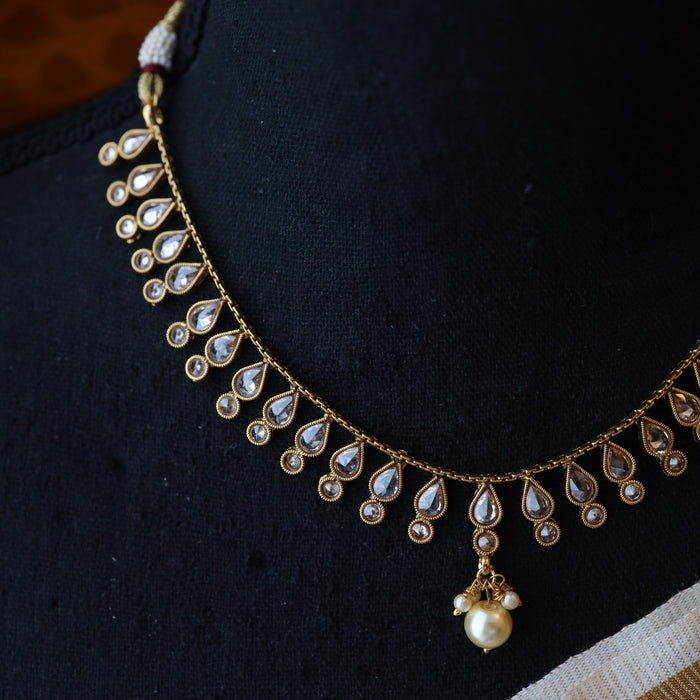 Trendy gold stone short necklace and earrings G207