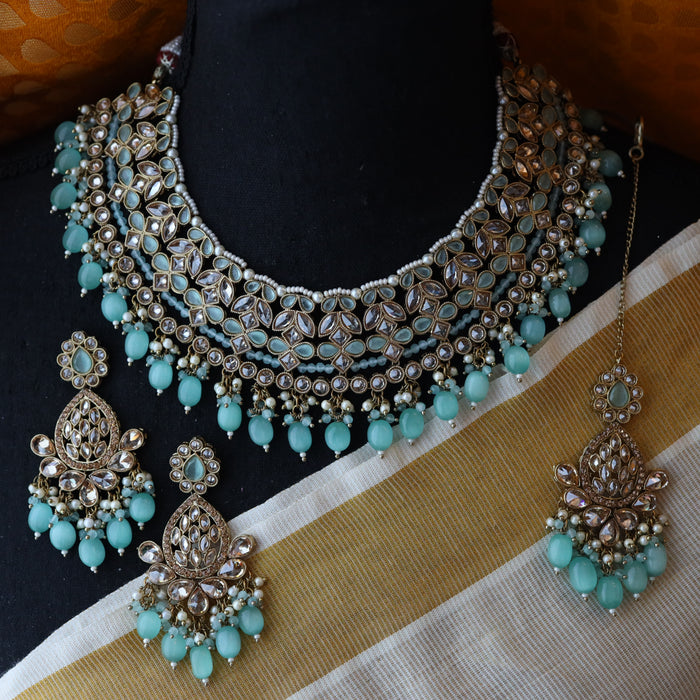 Trendy mint pearl short necklace with earrings TM16