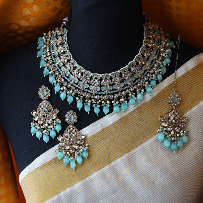 Trendy mint pearl short necklace with earrings TM16