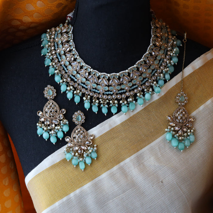 Trendy mint pearl short necklace with earrings TM16