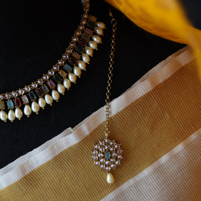 Trendy multi stone short necklace and earrings TM121
