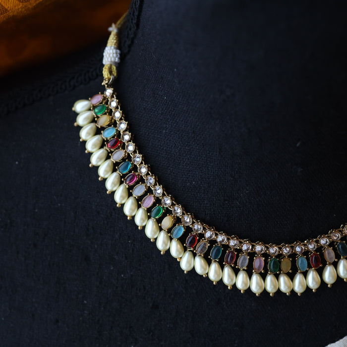 Trendy multi stone short necklace and earrings TM121